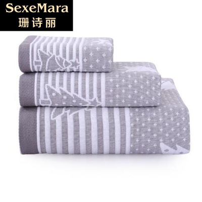 珊诗丽浴巾纯棉纱布毛巾浴巾三件套男女柔软套装全棉情侣吸水浴巾