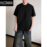 HLCOMAN280g氨纶太空棉拼接短袖T恤男女cleanfi短款正肩boxy版型