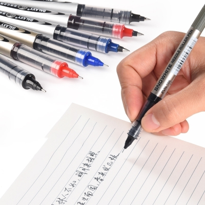 白雪(snowhite)直液针管式替换走珠笔巨能写可换墨囊水性笔彩色笔芯商务黑红色0.5碳素笔中性签字笔考试