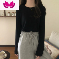 七斓黑色打底衫女装长袖内搭冬修身上衣服2023新款百搭t恤ins潮