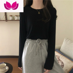 七斓黑色打底衫女装长袖内搭冬修身上衣服2023新款百搭t恤ins潮