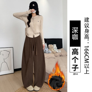棕色灯芯绒裤子女新款秋冬加绒针织雪尼尔休闲宽松阔腿裤