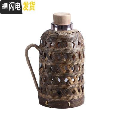 三维工匠竹编热水壶家用老式暖水壶玻璃内胆复古开水壶茶室保温瓶竹编暖壶 藕色