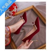 SUNTEK中式婚鞋2022年春秋新款秀禾服婚纱两穿新娘鞋结婚法式红色高跟鞋