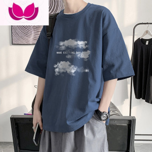 七斓港风文艺小清新夏季短袖t恤男宽松百搭韩版ins潮流学生五分袖潮牌
