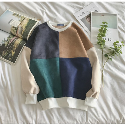 SUNTEK港风男士加绒t恤长袖卫衣男潮学生秋季圆领打底衫宽松男秋衣韩版卫衣