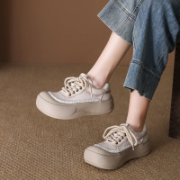 头层牛皮复古厚底松糕鞋女2026春季新款百搭休闲大头鞋真皮单鞋