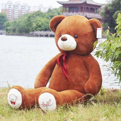 毛绒玩具布娃娃公仔女生闺蜜抱抱熊泰迪熊猫玩偶大号女孩生棕色丝带熊(带拉链可拆洗)全长1.6米直角量1.9米送小熊+花