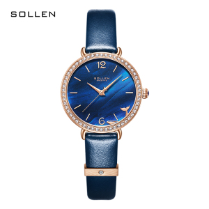 梭伦(SOLLEN)手表女士时尚商务款钢带女表潮流韩版水钻简约休闲复古精钢防水石英表 SL-422