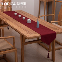 家柏饰(CORATED)新中式桌旗禅意色棉麻茶几餐桌布日式长条北欧现代简约五斗柜布 平织-红色 33*420cm