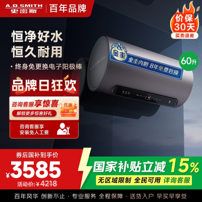 AO史密斯60升电热水器 国家补贴 金圭内胆 双棒分离速热 免换镁棒 免清洗 E60ED8