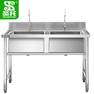 圣托(Shentop)双星水池 不锈钢双槽洗菜盆带水龙头 厨房洗碗池商用 DJB09