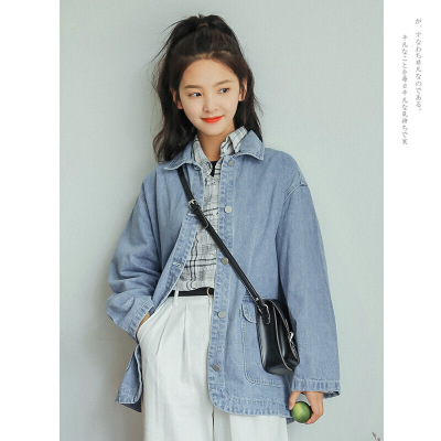 迪鲁奥（DILUAO)2021初秋上新时尚款女装开学季牛仔外套女春秋新款直筒型轻熟百搭上衣蓝色图片色