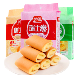 盼盼草莓味瑞士卷240g早餐糕点夹心点心面包零食小吃