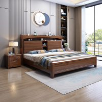 欧梵森 床 新中式床实木床双人床金丝胡桃木1.8米床1.5m床现代简约卧室主卧大床轻奢气压储物高箱现代婚床实木家具床