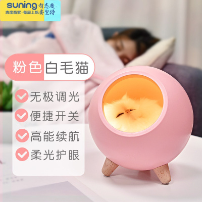 希杰狮王创意可爱猫咪小宠屋氛围小夜灯触摸充电式少女心卧室床头伴睡台灯小宠屋氛围灯粉色-送礼品袋灯具