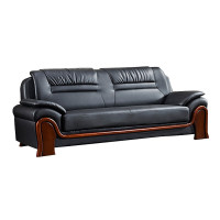 晋舰 办公沙发会客区皮沙发办公室中式商务沙发组合 头层黑牛皮三人位