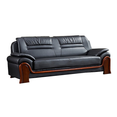 晋舰 办公沙发会客区皮沙发办公室中式商务沙发组合 头层黑牛皮三人位