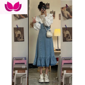 七斓牛仔背带裙子套装少女夏2023新款初中高中学生日系鱼尾连衣裙