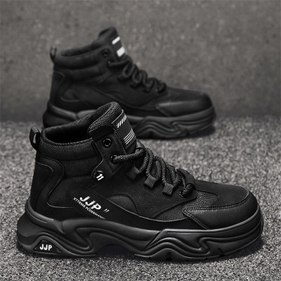 男鞋秋冬季新款男士运动休闲厚底防滑耐磨劳保鞋高帮增高工装板鞋