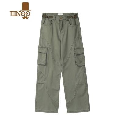 YANXU美式复古潮牌多口袋工装裤男女vibe高街潮牌宽松直筒做旧水洗长裤