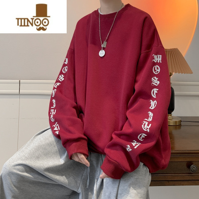 YANXU美式卫衣男款ins复古潮牌港风无帽情侣装外套宽松圆领上衣