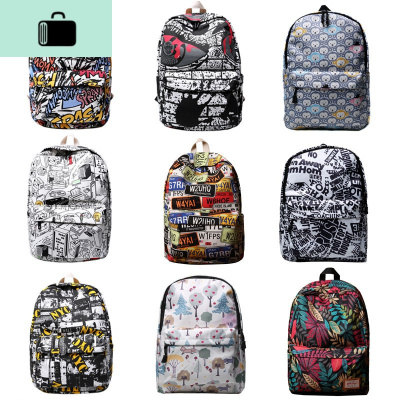 校园印花帆布双肩包潮流时尚男初中高中小学生女书包休闲旅行背包NEW LAKE