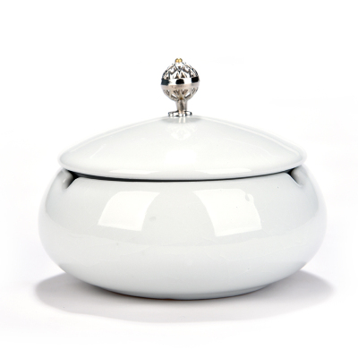 烟灰缸创意时尚大号烟缸卧室客厅个性陶瓷烟缸摆件-钧烟缸哥窑月白（带盖）