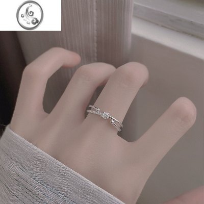 JiMi925银银几何单钻戒指女小众设计高级感食指戒尾戒轻奢素圈开口戒