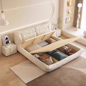 意式极简布艺床奶油风现代简约大气主卧小户型储物双人软包大床网红婚床