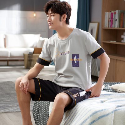 夏季纯棉短袖短裤薄款夏天加大码青少年胖200斤学生男式家居服套装 tn