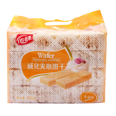 金旺达传味水果威化夹心饼干400g休闲零食多口味威化饼干（牛奶味）
