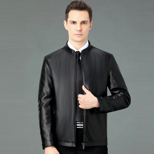 免费试穿 海宁真皮皮衣男士绵羊皮领导干部翻领中老年皮夹克爸爸装短款加绒外套大码海宁真皮绵羊皮