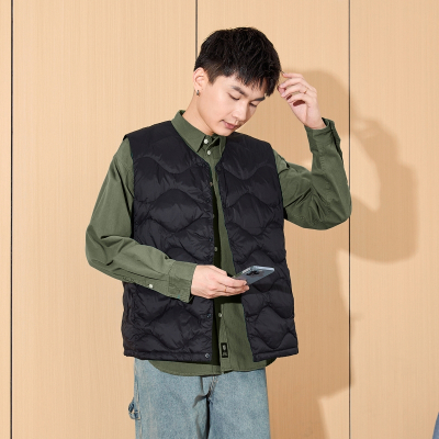 [8.5折价220.9元叠加优惠券]唐狮秋冬新款羽绒服男无领绗线马甲轻薄款内搭日系休闲外套潮