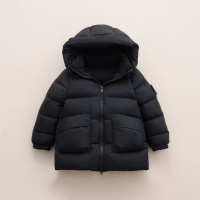 90白鸭绒中长款羽绒服冬装儿童加厚纯色羽绒外套连帽