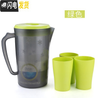 三维工匠大容量塑料冷水壶果汁壶扎壶凉茶壶耐热高温家用凉开水壶套装凉杯 雪花款绿灰色2.2+3绿杯凉水壶