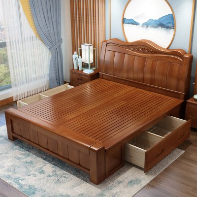 臻远ZY-SMC-75 现代简约实木床双人床 1.5米抽屉高箱