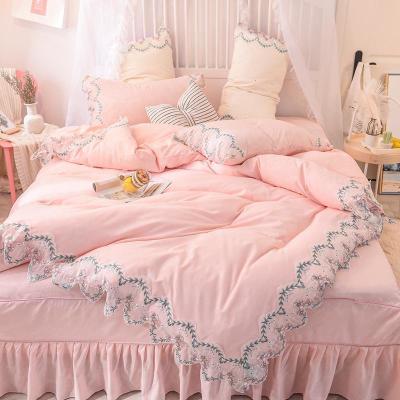 家柏饰(CORATED)蕾丝边床上用品四件套款少女心公主风床裙床罩被套床单三件套