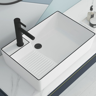  洗衣机台上盆侧边下水阳台如华福禄洗手盆单盆台上洗衣盆带搓板侧排水台盆