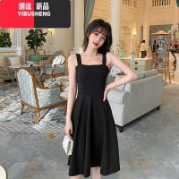 YIBUSHENG大码胖mm季时尚洋气辣妹吊带裙子赫本风小黑裙显瘦复古连衣裙女