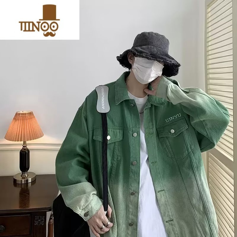 YANXU美式复古高街牛仔外套男ins潮牌渐变扎染街头嘻哈宽松夹克