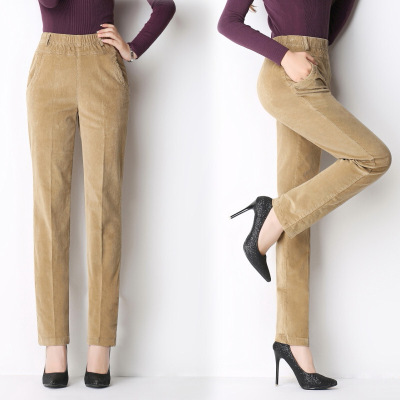 迪鲁奥(DILUAO)中老年女裤条绒裤子加绒加厚松紧腰灯芯绒妈妈裤休闲长裤