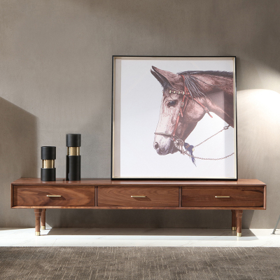 全简北欧黑胡桃木电视柜新中式客厅家具地柜轻奢视听柜 2000*420*420