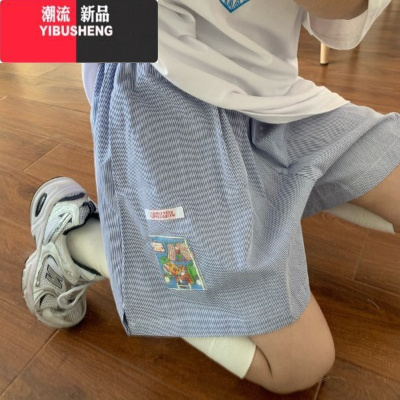 YIBUSHENG裤子女季薄款日系条纹直筒休闲裤宽松高腰显瘦阔腿裤运动短裤潮