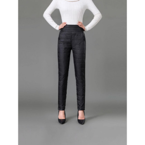 升级款羽绒丝裤女外穿加厚加大码高腰直筒修身中老年保暖裤