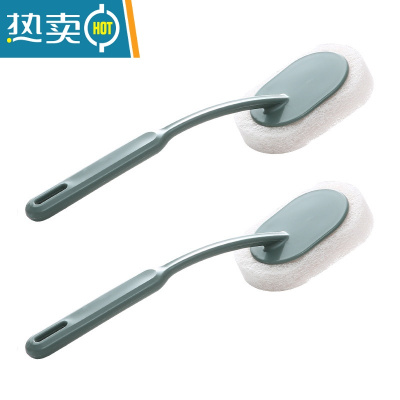 敬平长柄浴缸刷卫生间清洁器厕所刷子家用浴室坐便器马桶外壁海绵刷 两个装-灰绿色