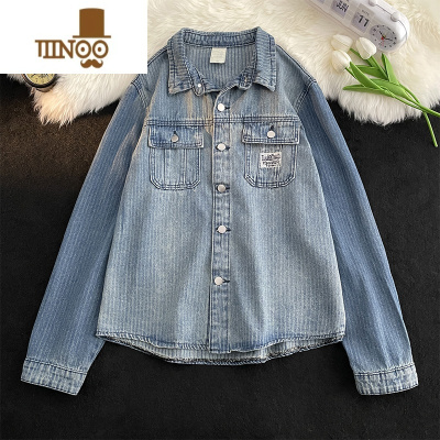 YANXU男款牛仔衬衫外套日系复古高街潮牌港风chic水洗提花工装夹克