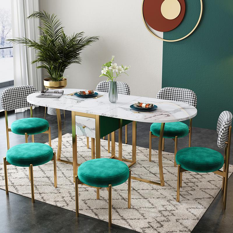 饭桌后现代简约小户型家用折叠餐桌椅北欧轻奢风圆形大理石纹桌子