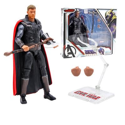 [特惠-漫威模型钢铁侠手办蜘蛛侠玩具复仇者联盟4美国队长绿巨人可动人偶公仔摆件雷神+透明支架