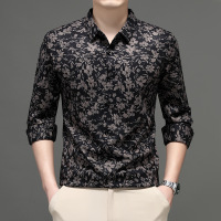 长袖衬衫男士秋季新款潮流印花商务休闲百搭修身衬衣